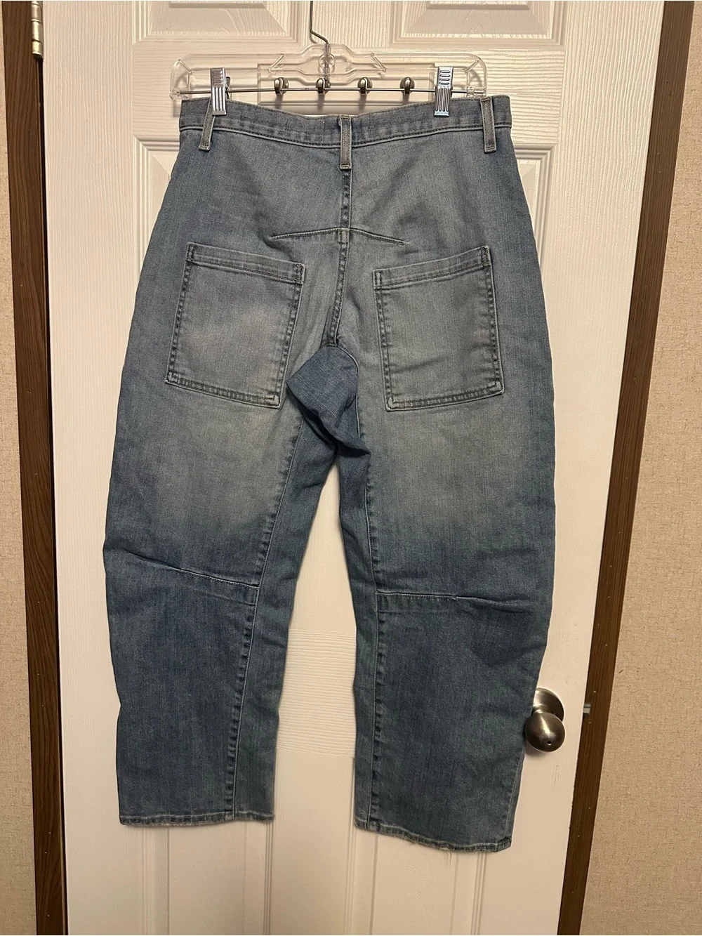Nili Lotan Patch-Pocket Slim Barrel Jeans in Washed Blue